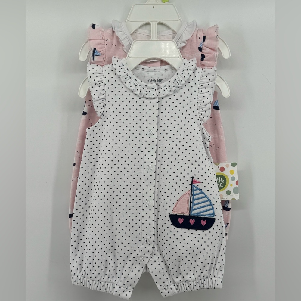 NWT Little Me 2 pack shorts rompers. Size 3 months